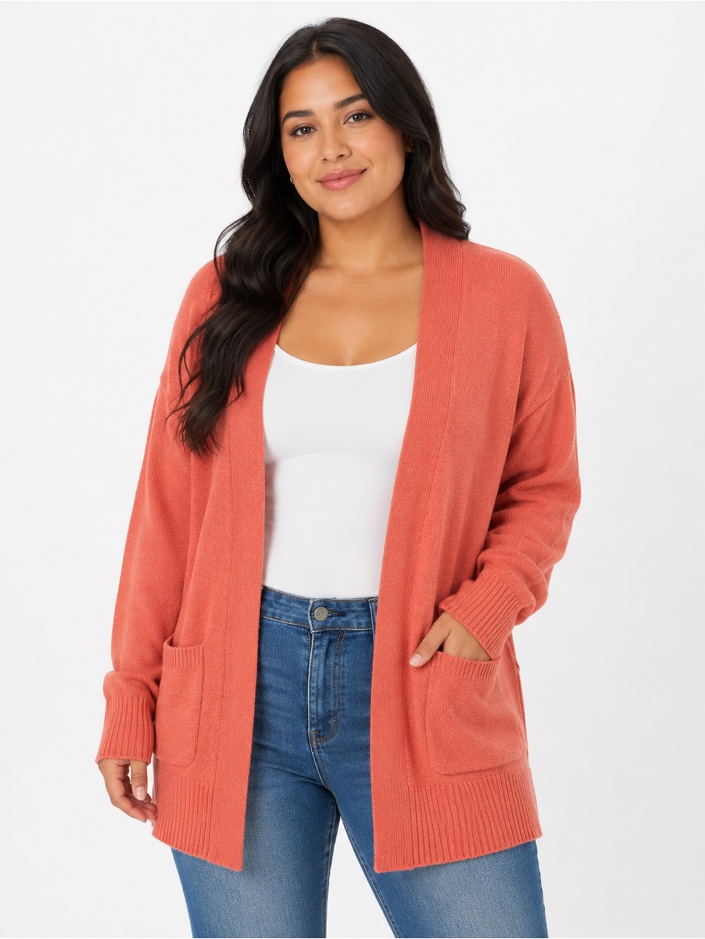A New Day Coral Open-Front Cardigan – Size Medium